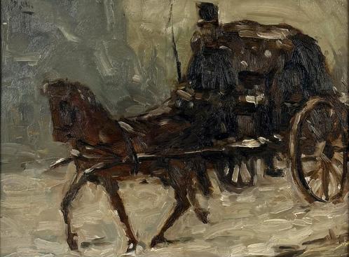 Paard en wagen - Hendrik Johannes Haverman -  100% Olieverf, Antiek en Kunst, Kunst | Schilderijen | Modern, Ophalen