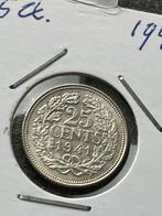Schitterend kwartje 1941, Zilver, 25 cent, Ophalen of Verzenden, Koningin Wilhelmina