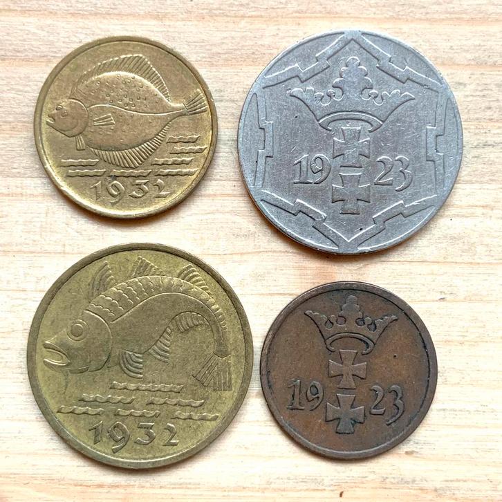 Danzig lot met 4 verschillende munten 1923 1932, Postzegels en Munten, Munten | Europa | Niet-Euromunten, Overige landen, Ophalen of Verzenden