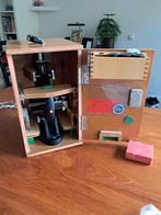 Vintage microscoop met houten kast (ong. 1960), Ophalen, Gebruikt