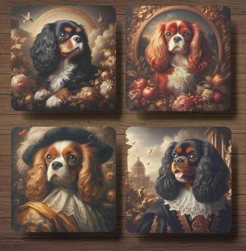 Cavalier King Charles Barok onderzetters met houder beschikbaar voor biedingen
