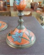 Brocante cloisonne kandelaar set 3 arms koper emaille tuin, Ophalen of Verzenden