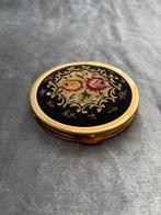 Vintage Duits poederdoosje met borduurwerk Petit Point, Ophalen of Verzenden