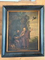 Twee oude religieuze schilderijen met monniken, Ophalen of Verzenden