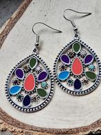 kleurige boho vintage oorbellen met strass, Overige materialen, Nieuw, Ophalen of Verzenden, Zilver