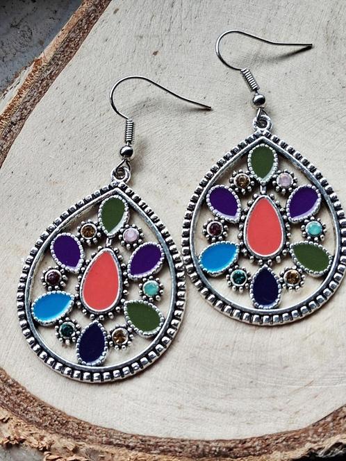 kleurige boho vintage oorbellen met strass, Sieraden, Tassen en Uiterlijk, Oorbellen, Nieuw, Overige materialen, Zilver, Met strass