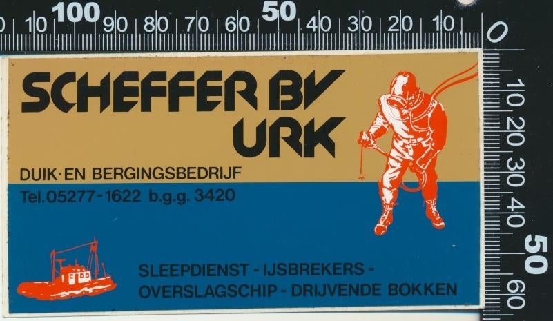 Sticker: Scheffers - Duik en Bergingsbedrijf - Urk, Verzamelen, Stickers, Ophalen of Verzenden, Zo goed als nieuw, Bedrijf of Vereniging