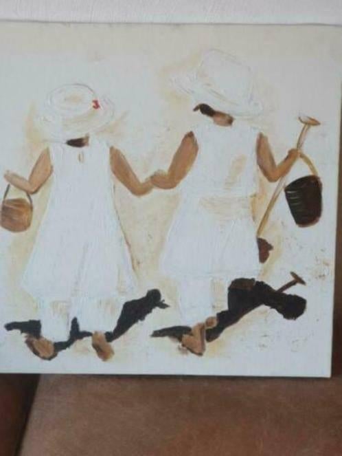 Schilderij 2 spelende meisjes op het strand Beach, Ophalen