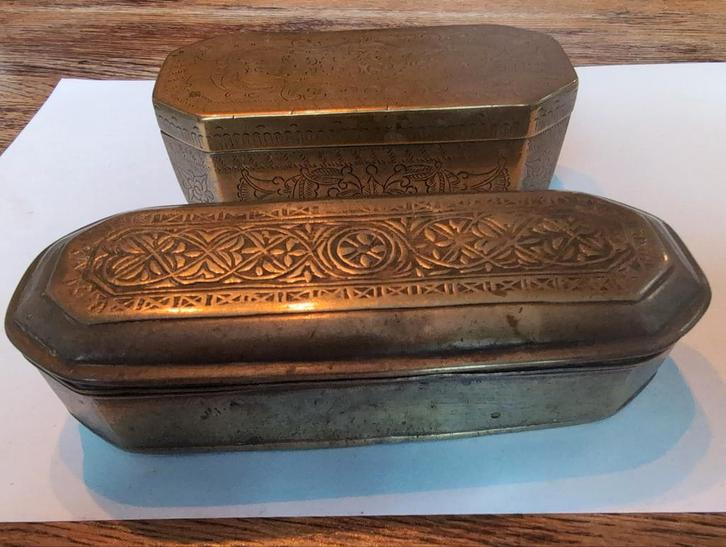 Antieke koperen/messing tabaksdoosjes, Antiek en Kunst, Antiek | Koper en Brons, Koper, Ophalen of Verzenden