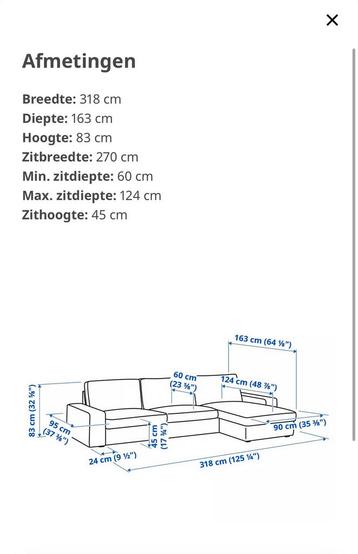 Ikea Kivik 4 zits bank met chaise longue LichtGrijs Z.G.A.N - afbeelding 2