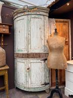 Hoekkast, oud-wit/groen, 217 h, patine, 3 lades, Antiek en Kunst, Curiosa en Brocante, Ophalen