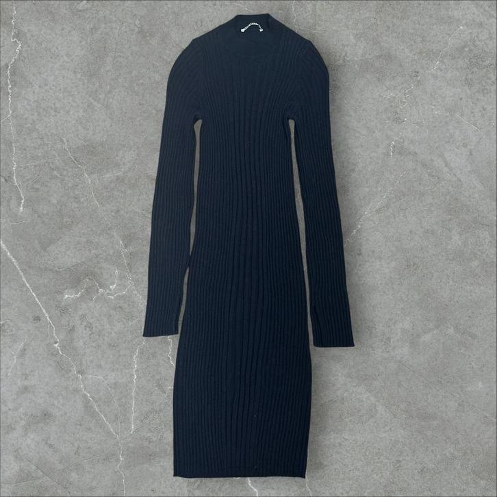Vanilia Black 100% Merino Wool Ribbed Midi Dress Size EU 36, Kleding | Dames, Jassen | Winter, Zo goed als nieuw, Maat 36 (S)
