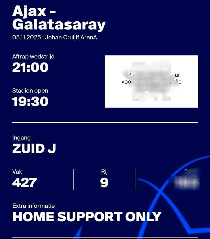 Te koop 1 kaartje voor de kraker Ajax vs Galatasaray Vak 427, Tickets en Kaartjes, Sport | Voetbal, Eén persoon