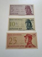 Set 3 UNC biljetten 5-10-25 sen Indonesie 1964, Verzenden, Zuidoost-Azië, Setje
