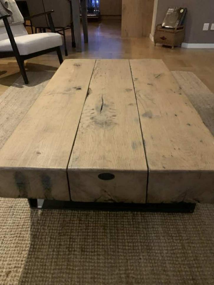 Robuust oude eiken salontafel, Huis en Inrichting, Tafels | Salontafels, Zo goed als nieuw, Minder dan 50 cm, 50 tot 100 cm, 100 tot 150 cm
