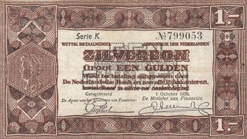 Wilhelmina -1 gulden 1938 ZF serie K799053 -P61,AV4.1a beschikbaar voor biedingen