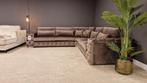 Direct ophalen | Velvet hoekbank Taupe | Showroom Hilversum, Nieuw, 300 cm of meer, 150 cm of meer, Vierpersoons of meer