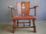 1950s artifort armleuningenstoel m okerkleur leren zitbekl, Hout, Gebruikt, Ophalen of Verzenden, Artifort 1950s