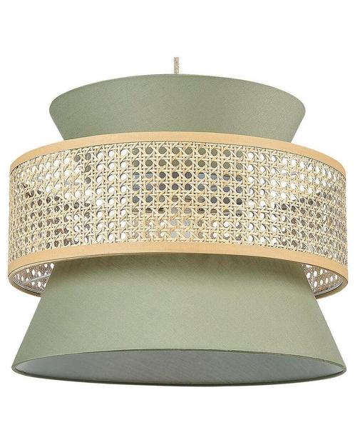 Hanglamp Sklum lichtgroen met rotan, Huis en Inrichting, Lampen | Hanglampen, Zo goed als nieuw, Minder dan 50 cm, Ophalen of Verzenden