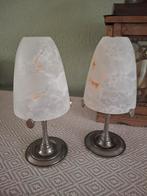 Kandelaars 2 stuks tin en marmerglazen kapje, Antiek en Kunst, Antiek | Kandelaars, Ophalen of Verzenden, Overige materialen