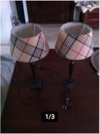 2 tafel schemerlampen H 32 cm ijzeren voet,stof kapje 25cm, Huis en Inrichting, Lampen | Tafellampen, Ophalen of Verzenden, Zo goed als nieuw