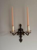 Vintage messing wandkandelaar met lichtroze cups, Ophalen of Verzenden, Koper of Brons
