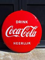 Grote emaille Hollandse Coca Cola button van Langcat Bussum., Reclamebord, Gebruikt, ., Ophalen of Verzenden