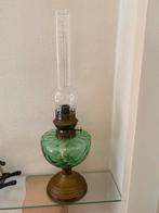 Antieke olielamp met groene glazen reservoir, Antiek en Kunst, Ophalen