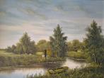Schilderij rivier landschap J Kok, Antiek en Kunst, Ophalen of Verzenden