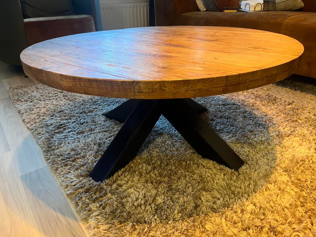 Ronde houten salontafel, Huis en Inrichting, Tafels | Salontafels, Ophalen, Gebruikt, 50 tot 100 cm, Rond