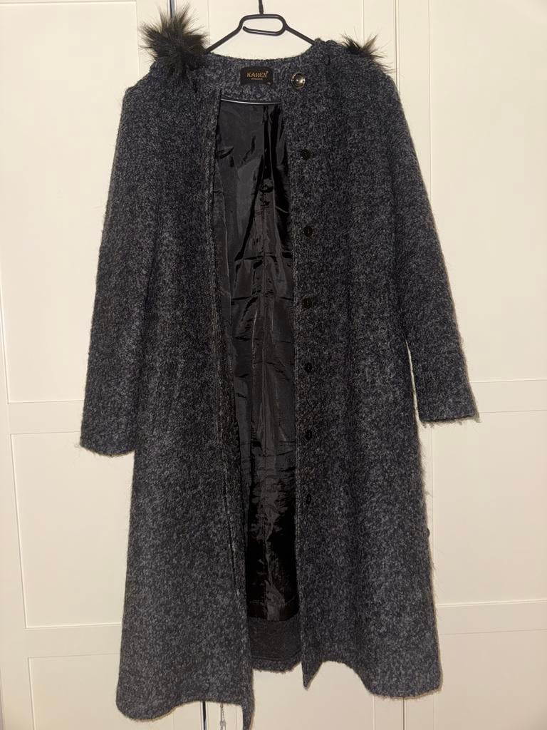 Grijze winterjas met bont - Maat 48, Ophalen of Verzenden, Nieuw, Maat 46/48 (XL) of groter, Grijs