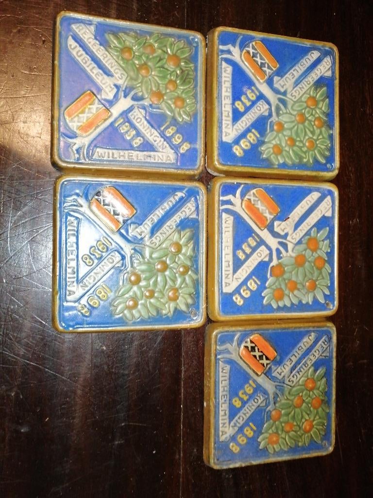 Antiek wandtegels regerings jubileum koningin Wilhelmina, Verzamelen, Koninklijk Huis en Royalty, Ophalen of Verzenden, Gebruikt