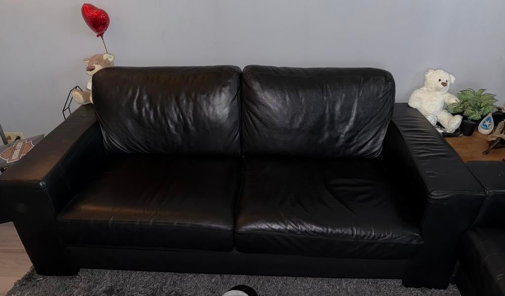 2,5 + 3 zits leren bank, Huis en Inrichting, Banken | Bankstellen, Ophalen, Gebruikt, Leer, Rechte bank