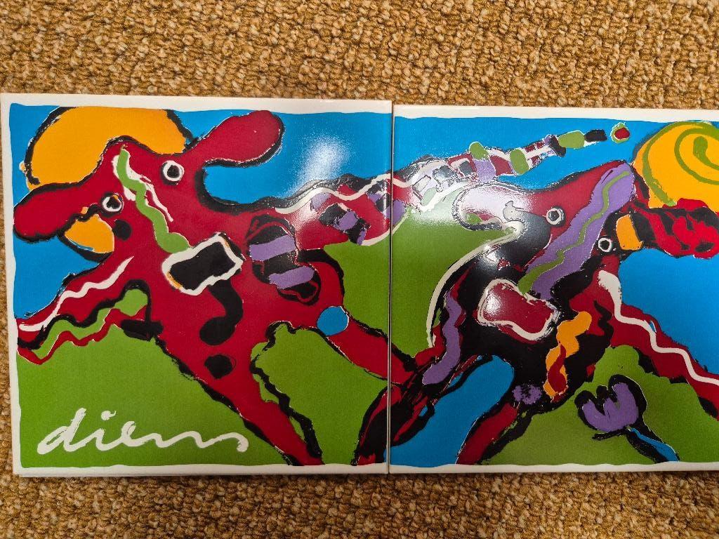 Peter Diem keramiek tegels flying cows 15 x 15, Ophalen of Verzenden