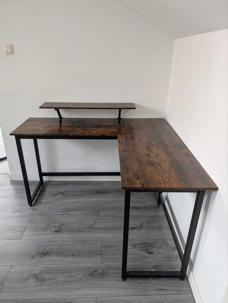 Mooie L-vormige bureautafel, zo goed als nieuw, Huis en Inrichting, Bureaus, Ophalen, Opbergruimte, Hout, Hoekbureau