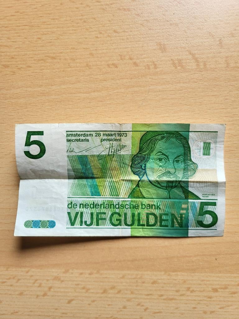 bankbiljet/briefje van 5 gulden Vondel 1973, Postzegels en Munten, Bankbiljetten | Nederland, Verzenden, Euro's