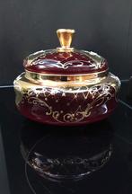 Murano design bonbonnier rood kristalglas met 24 k goud, Antiek en Kunst, Antiek | Glas en Kristal, Ophalen