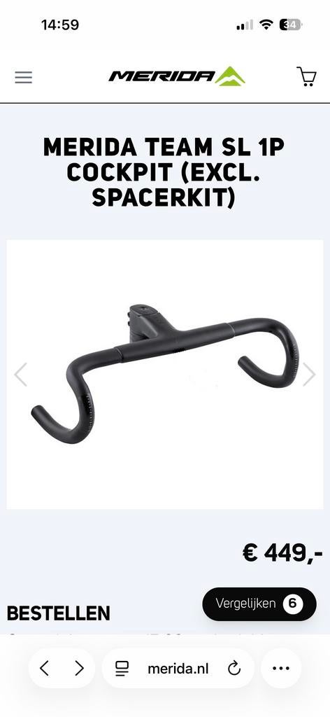 Stuur Merida Team SL 1P Cockpit (excl. spacerkit) carbon, Stuur, Ophalen of Verzenden, Zo goed als nieuw, Racefiets