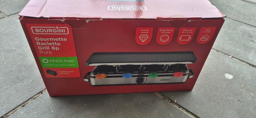 Bourgini Gourmette Raclette Grill 8p Pure - Nieuw in doos, Witgoed en Apparatuur, Gourmetstellen, Ophalen, Nieuw, 8 personen of meer