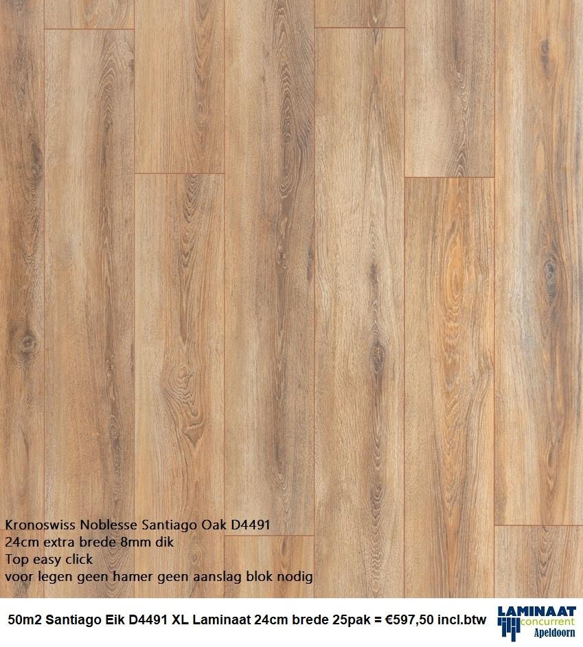 50m2 Santiago Eik D4491 XL Laminaat 24cm brede 2= €597,50, Bruin, Nieuw, Ophalen of Verzenden, Laminaat XL 24cm breed
