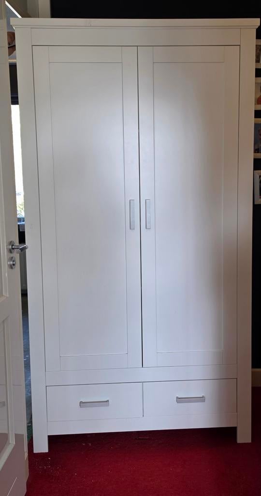 Witte kledingkast 3 planken, 2 lade en hangstang kinderkamer, Ophalen of Verzenden