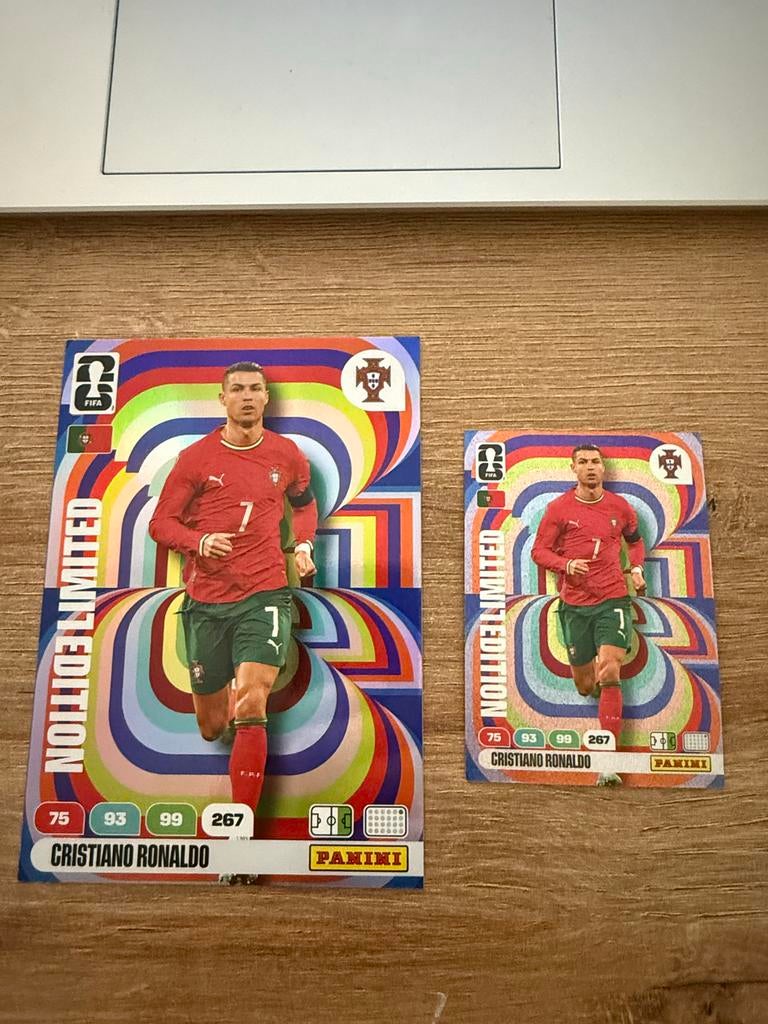 Cristiano Ronaldo Panini Limited Edition Kaarten (2 stuks), Ophalen of Verzenden, Zo goed als nieuw, Buitenlandse clubs, Spelerskaart