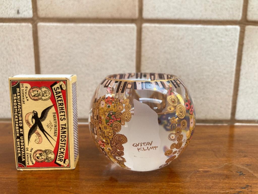 Gustav Klimt glazen bol kaarshouder waxine theelichthouder, Overige materialen, Ophalen of Verzenden, Zo goed als nieuw, Kandelaar