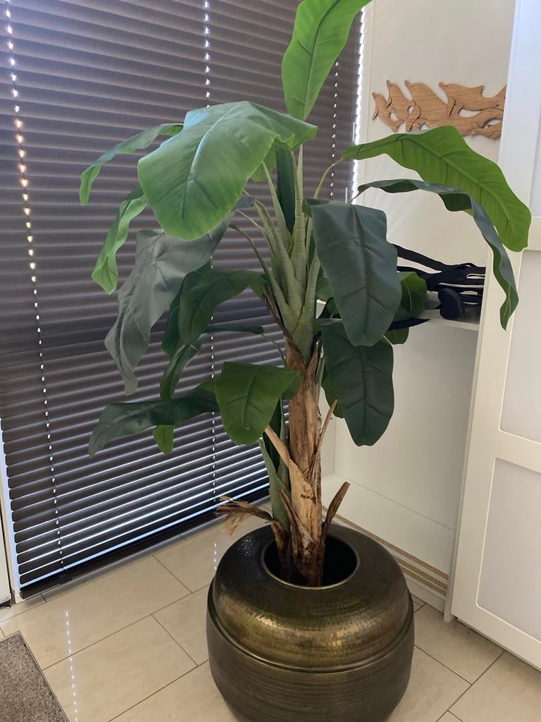 Grote kunstplant bananenboom in pot, Huis en Inrichting, Kamerplanten, Overige soorten, In pot, 150 tot 200 cm, Groene kamerplant