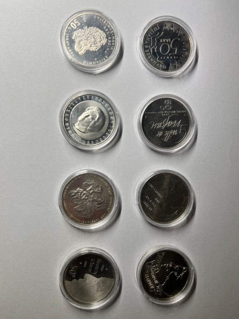8x zilveren 50 gulden munt, Postzegels en Munten, Munten | Nederland, Setje, Koningin Beatrix, Zilver, Ophalen of Verzenden