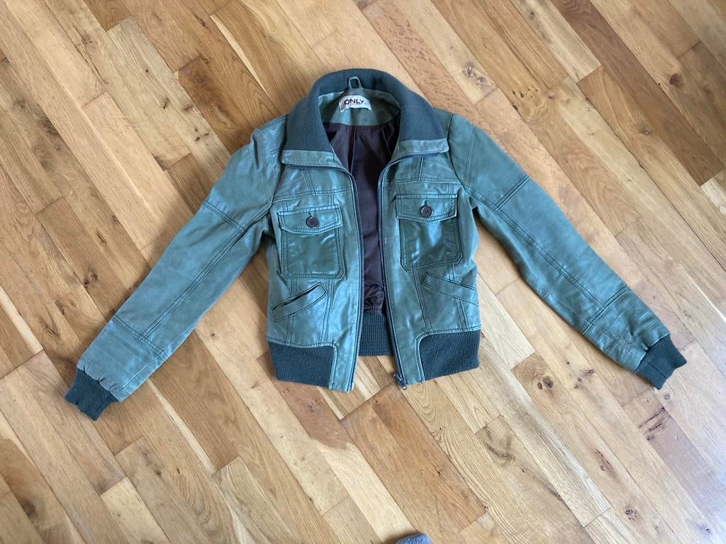 Leren groene jas ONLY maat S, Ophalen of Verzenden, Zo goed als nieuw, Maat 38/40 (M), Groen