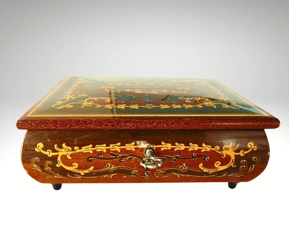 Prachtige vintage SORRENTO marqueterie walnoot sieradendoos!, Antiek en Kunst, Verzenden