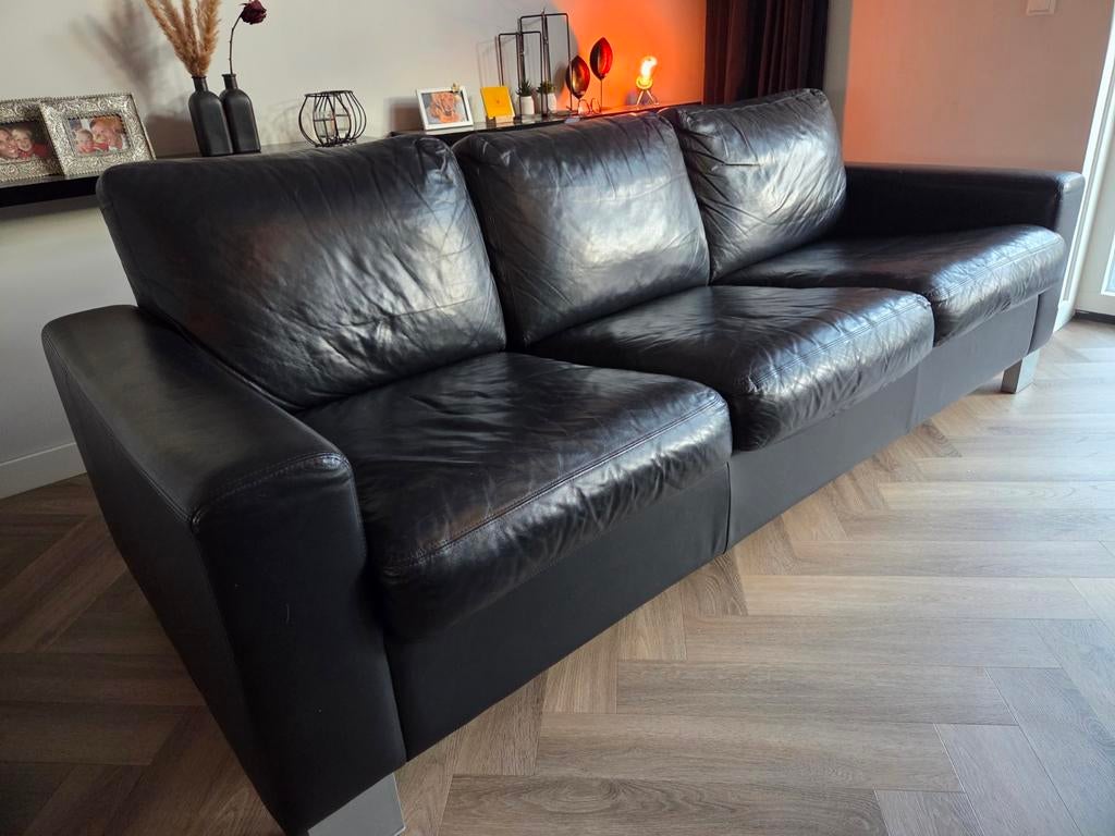 Machalke Cabana 3,5-zits bank en 2 fauteuils leer, Ophalen, Gebruikt, Driepersoons, Rechte bank