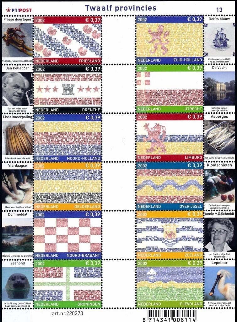 2002 Vel Provincie Vlaggen 12 zegels van 0,39 Postfris., Verzenden, Postfris