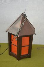 Antieke pagode-achtige hanglamp hout met rijstpapier 6kantig, Gebruikt, Pagode achtig, Ophalen of Verzenden, Overige materialen